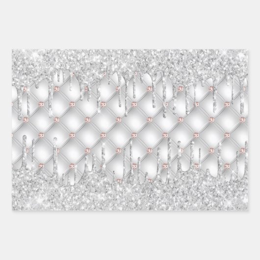 Zilver roos goudglitter druppelt schitterend glamo inpakpapier vel (Voorkant 3)