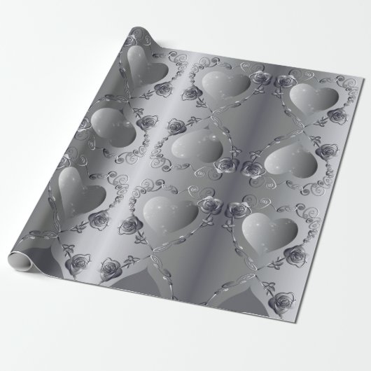 Zilver Roos Lijst inpakpapier (Uitgerold)