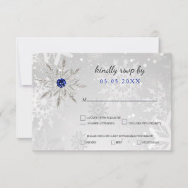 zilver Royal Blue sneeuwvlokken winter bruiloft rs RSVP Kaartje