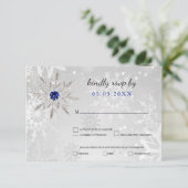 zilver Royal Blue sneeuwvlokken winter bruiloft rs RSVP Kaartje (Staand voorkant)