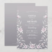 Zilver roze aquarel bloemmotief Chinoiserie Bruilo Kaart (Voorkant / Achterkant)
