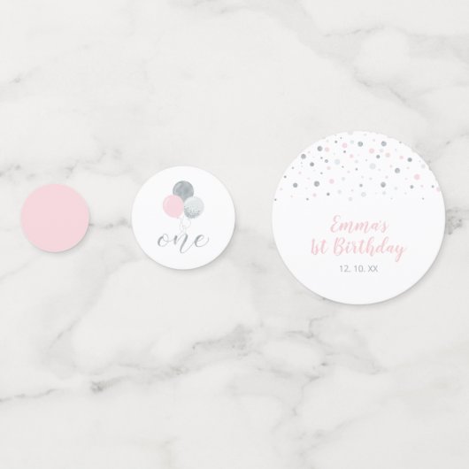 Zilver & Roze | Ballonnen Meisje 1e Verjaardag Fee Confetti (Achterkanten)