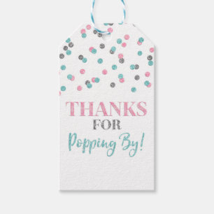 Zilver Roze Blauwe Confetti Bedankt voor het langs Cadeaulabel