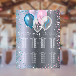 Zilver roze blauwe geslacht onthulling feest zitpl poster