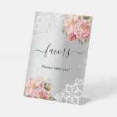 Zilver roze bloemen kant gast gunst teken reclamebord met voetstuk (Voorkant)