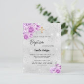 Zilver roze bloemen meisje Doop Uitnodiging Briefkaart (Staand voorkant)