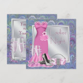 Zilver Roze Champagne Paars Roze Dames Nacht Kaart (Voorkant / Achterkant)