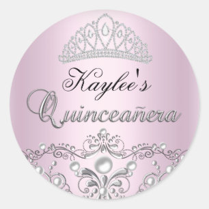 Zilver & Roze Damast Parel Quinceanera Sticker