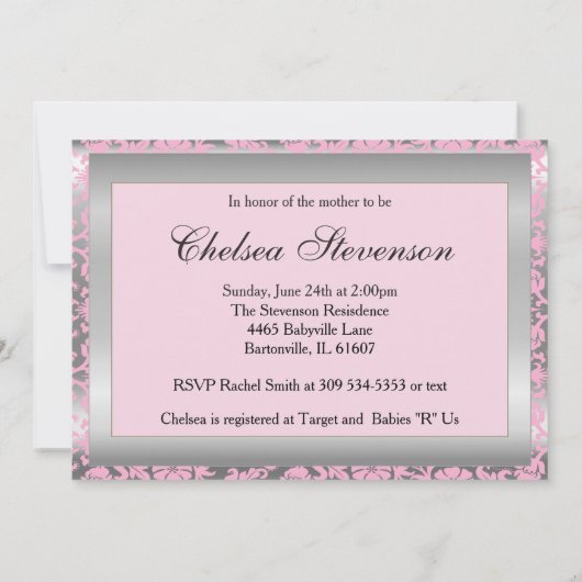 Zilver & Roze Damast Teddy Bears | Baby Shower Kaart (Achterkant)