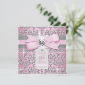Zilver Roze Diamant Roze & Grijs Sweet 16 Verjaard Kaart (Staand voorkant)