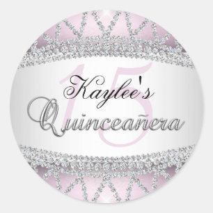 Zilver & Roze Diamanten Quinceanera Sticker