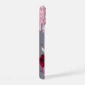 Zilver roze druipende bloem naam script iPhone 15 case (Rechterkant)