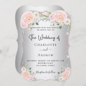 Zilver roze, elegante luxueuze bruiloft kaart (Voorkant / Achterkant)