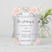 Zilver roze, elegante luxueuze bruiloft kaart (Staand voorkant)