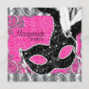 Zilver Roze en Zwarte Masker Bal Kaart