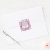 Zilver & Roze Fancy Lijst Verjaardagsfeestje Stick Vierkante Sticker (Envelop)
