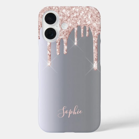 Zilver roze glitter druppelt naam op Case-Mate iPhone case (Achterkant)
