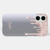 Zilver roze glitter druppelt naam op Case-Mate iPhone case (Achterkant (horizontaal))