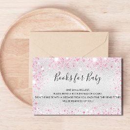 Zilver roze glitter girl baby shower visitekaartje