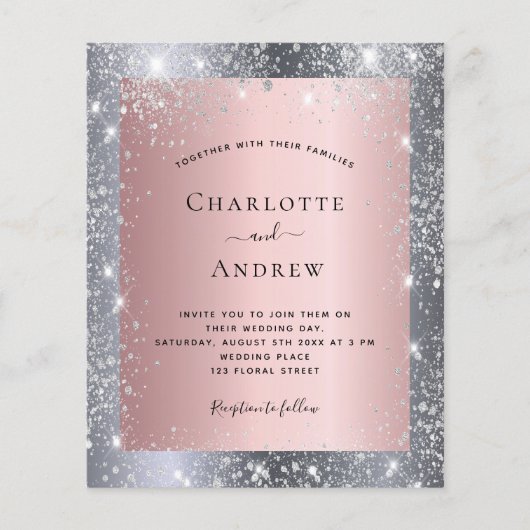 Zilver roze glitters elegante trouwbudget flyer (Voorkant)