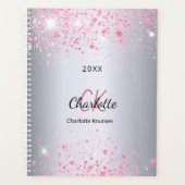 Zilver roze glitters naam monogram 2023 planner (Voorkant)