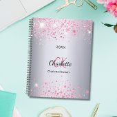 Zilver roze glitters naam monogram 2023 planner
