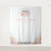 Zilver Roze Kroonprinses Verjaardag Fotobooth Wandkleed (Voorkant)