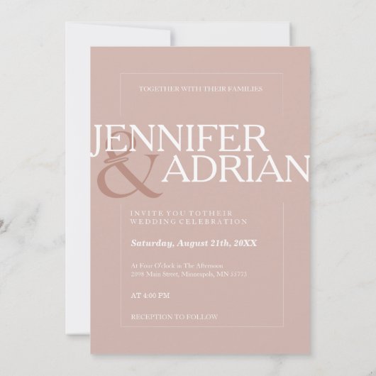 Zilver roze moderne, minimale eenvoudige bruiloft kaart (Achterkant)