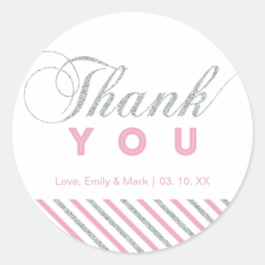 Zilver & Roze | Moderne Party Bedank Sticker (Voorkant)