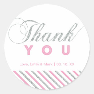 Zilver & Roze Moderne Party Bedank Sticker