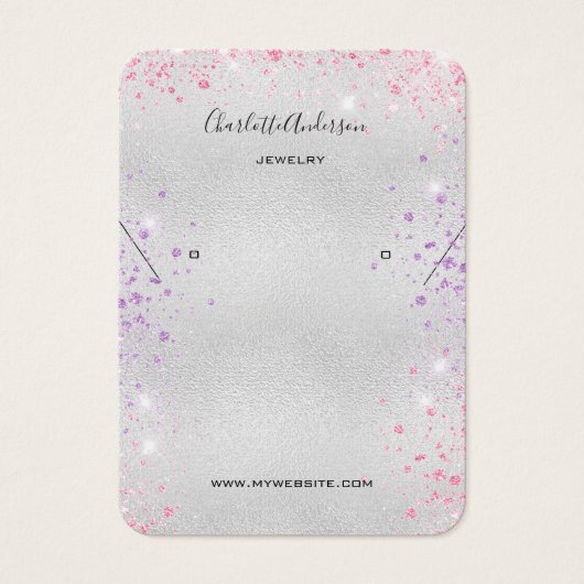 Zilver roze oorbellen foto display kaart (Voorkant)