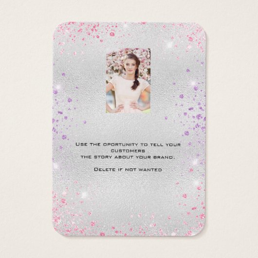 Zilver roze oorbellen foto display kaart (Achterkant)