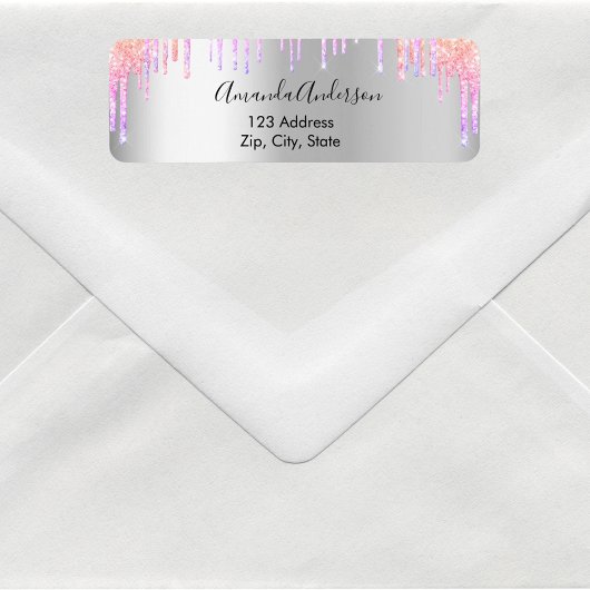 Zilver roze paarse retouradres etiket