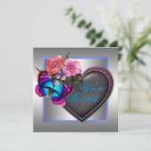 Zilver Roze Paarse Vlinder Feest Kaart (Staand voorkant)