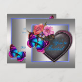 Zilver Roze Paarse Vlinderfeest Kaart (Voorkant / Achterkant)