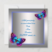 Zilver Roze Paarse Vlinderfeest Kaart (Achterkant)