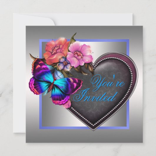 Zilver Roze Paarse Vlinderfeest Kaart (Voorkant)