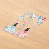 Zilver Roze & Pastel Blauwe Vlinder Quinceañera Acryl Uitnodigingen (Laagn)