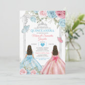 Zilver Roze & Pastel Blauwe Vlinder Quinceañera Kaart (Staand voorkant)