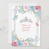 Zilver Roze & Pastel Blauwe Vlinder Quinceañera Kaart (Achterkant)