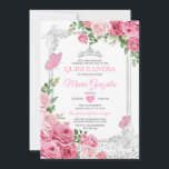 Zilver Roze Quinceañera Kroonvlinder 15 Anos Kaart<br><div class="desc">Roze Quinceañera Zilveren Kroon Mexicaanse Vlinder Uitnodiging Mis Quince 15 Anos,  16e Verjaardag, </div>