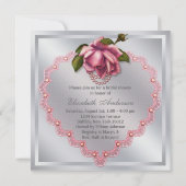 Zilver Roze Roos Hart Bruidsdouche Kaart (Achterkant)