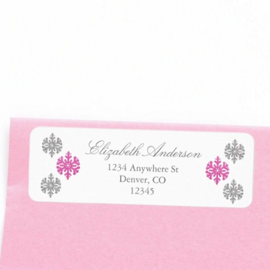Zilver Roze Sneeuwvlok Winter Label