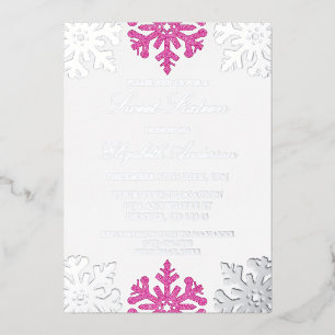 Zilver Roze Sneeuwvlok Winter Sweet 16 Folie Uitnodiging