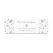 Zilver & Roze Sneeuwvlokken Winter Onederland Vaka Etiket (Voorkant)