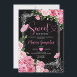 Zilver Roze Sweet Sixteen 16e Meisje Verjaardagsfe Kaart<br><div class="desc">Zwart Roze Sweet Sixteen Zilver 16e Meisje Verjaardagsfeestje Uitnodiging Mis Quince 15 Jaar,  16e Verjaardag.</div>