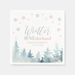Zilver & Roze Winter Onederland 1e Verjaardagsfees Servet