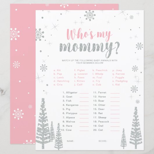 Zilver & Roze Winter Wonderland Baby shower Game (Voorkant / Achterkant)