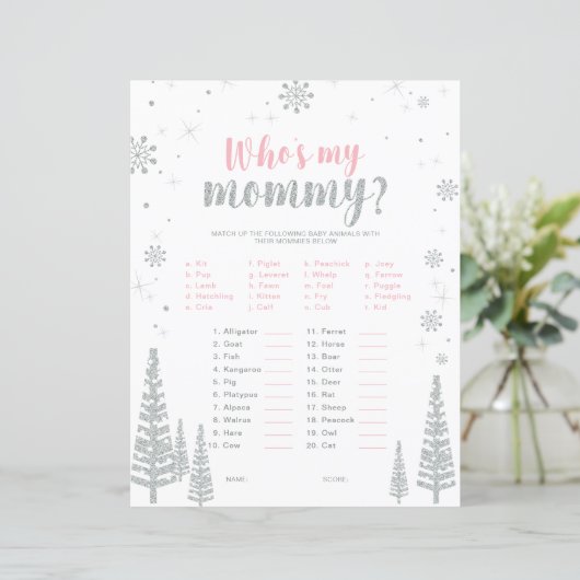 Zilver & Roze Winter Wonderland Baby shower Game (Staand voorkant)