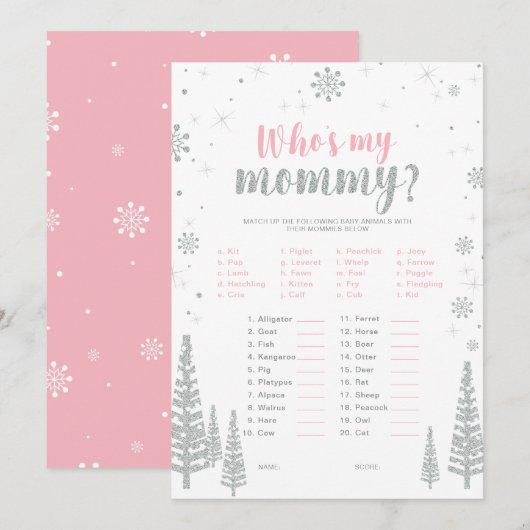 Zilver & Roze Winter Wonderland Baby shower Game Kaart (Voorkant / Achterkant)
